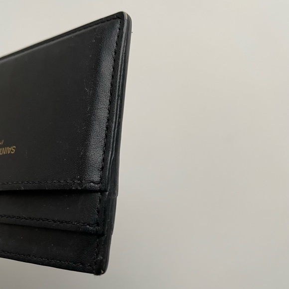 YSL Yves Saint Laurent Smooth Leather Black Gold Cardholder Wallet Pouch Purse - Picture 8 of 9